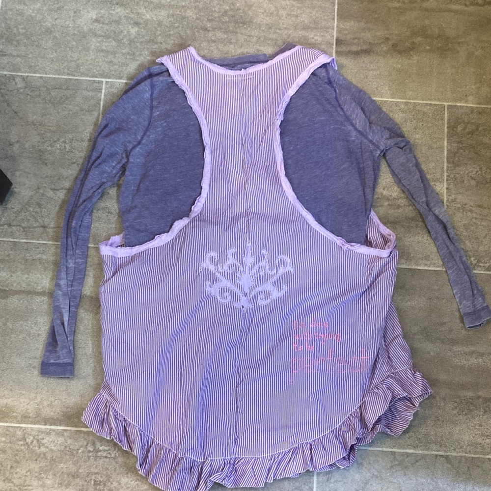 Hand Crafted Lavender Striped Tank Top with Ruffle Hem - Picture 10 of 12